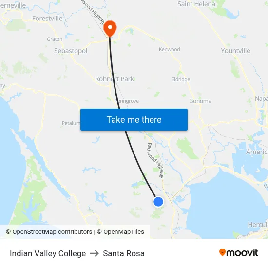 Indian Valley College to Santa Rosa map