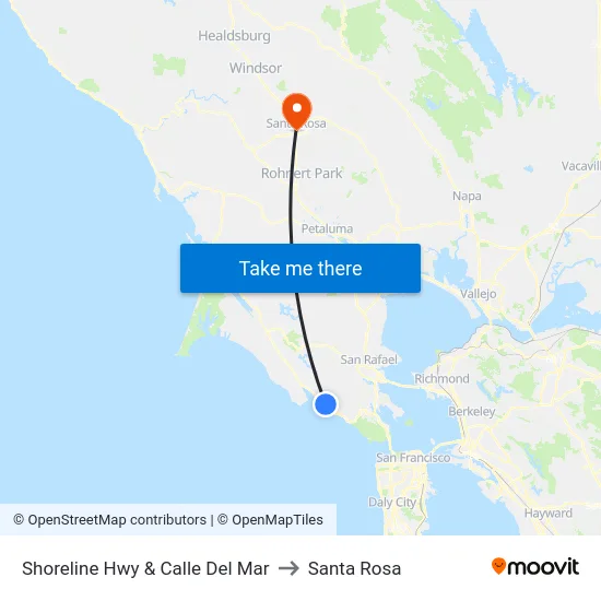 Shoreline Hwy & Calle Del Mar to Santa Rosa map