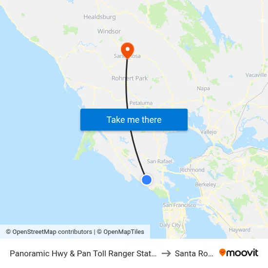 Panoramic Hwy & Pan Toll Ranger Station to Santa Rosa map
