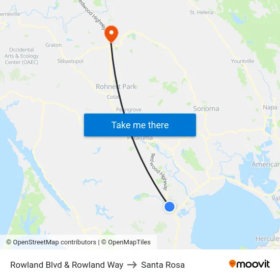 Rowland Blvd & Rowland Way to Santa Rosa map