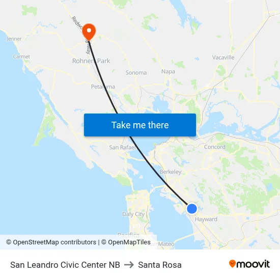 San Leandro Civic Center NB to Santa Rosa map