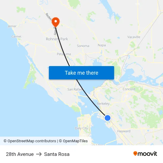 28th Avenue to Santa Rosa map