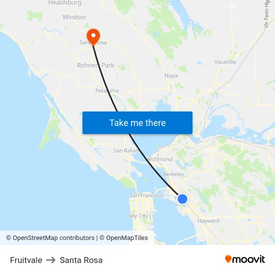 Fruitvale to Santa Rosa map