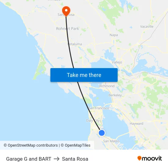 Garage G and BART to Santa Rosa map