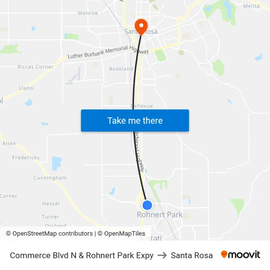 Commerce Blvd N & Rohnert Park Expy to Santa Rosa map