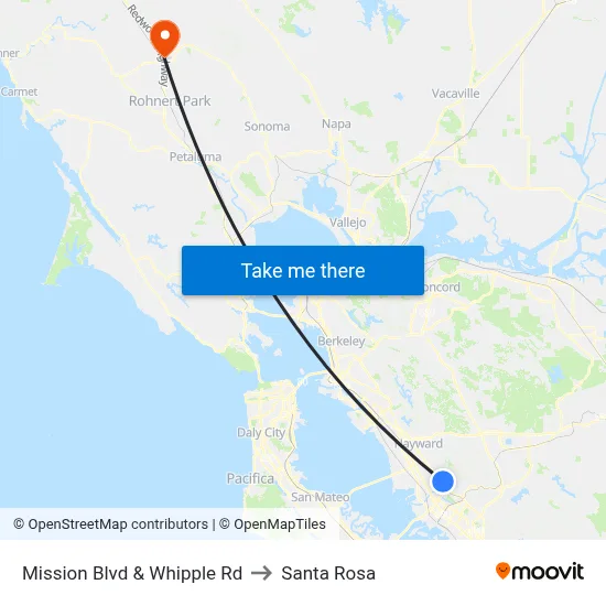 Mission Blvd & Whipple Rd to Santa Rosa map