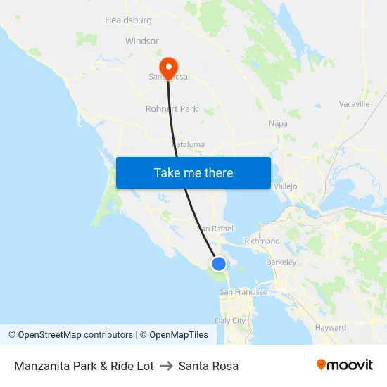 Manzanita Park & Ride Lot to Santa Rosa map