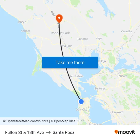 Fulton St & 18th Ave to Santa Rosa map