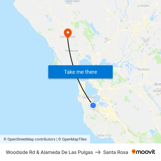 Woodside Rd & Alameda De Las Pulgas to Santa Rosa map