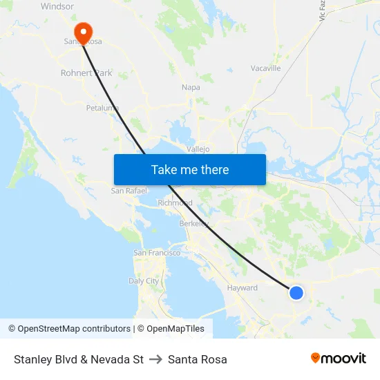 Stanley Blvd & Nevada St to Santa Rosa map
