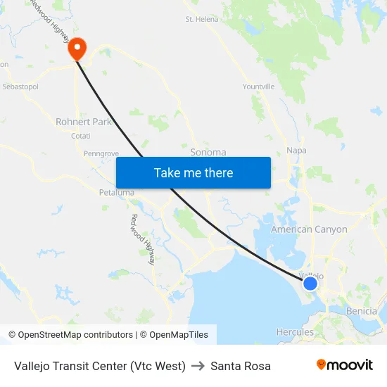 Vallejo Transit Center (Vtc West) to Santa Rosa map