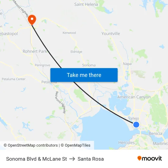 Sonoma Blvd & McLane St to Santa Rosa map