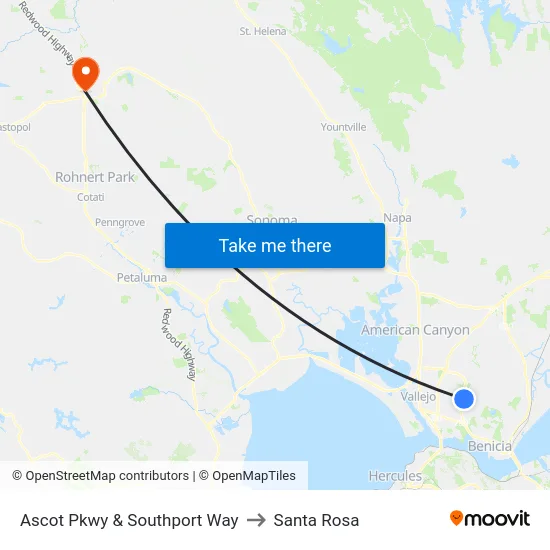 Ascot Pkwy & Southport Way to Santa Rosa map