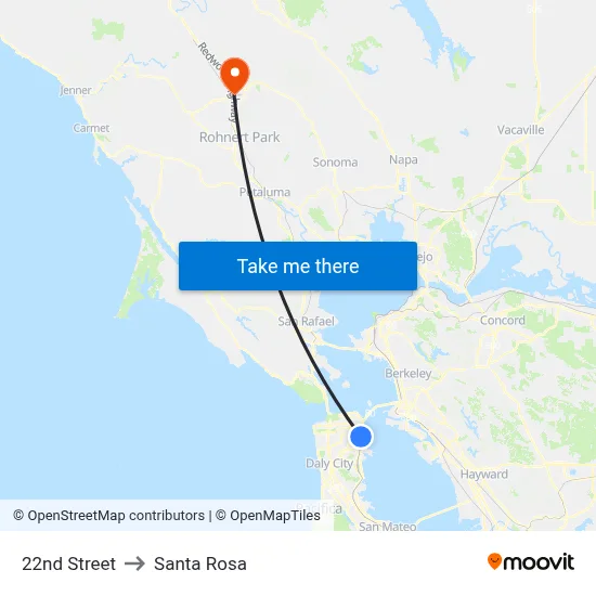 22nd Street to Santa Rosa map