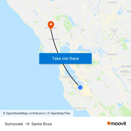 Sunnyvale to Santa Rosa map