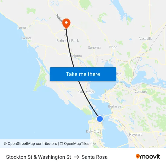 Stockton St & Washington St to Santa Rosa map
