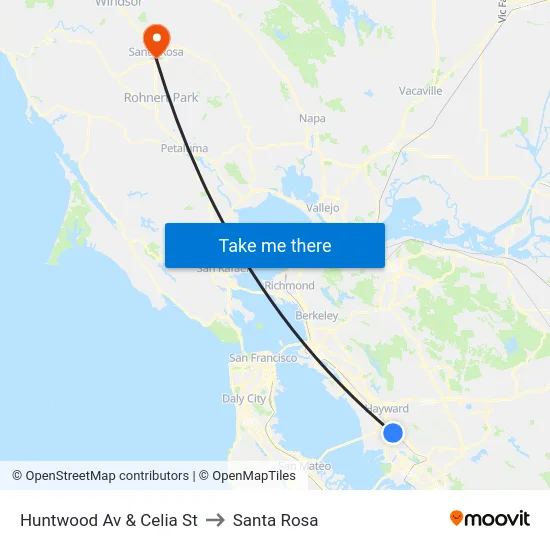 Huntwood Av & Celia St to Santa Rosa map