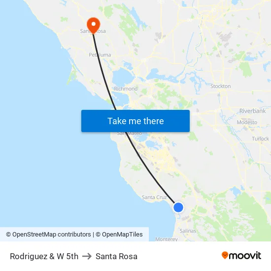 Rodriguez & W 5th to Santa Rosa map