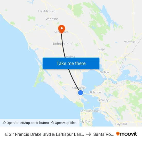 E Sir Francis Drake Blvd & Larkspur Landing to Santa Rosa map