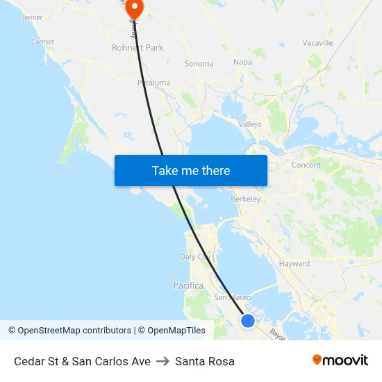 Cedar St & San Carlos Ave to Santa Rosa map