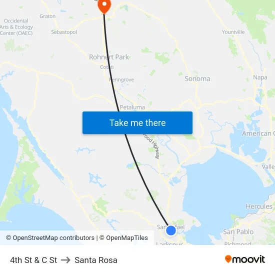 4th St & C St to Santa Rosa map