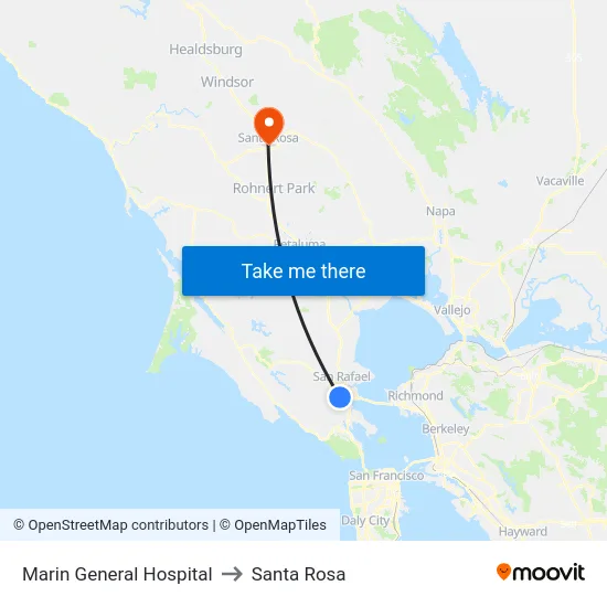 Marin General Hospital to Santa Rosa map