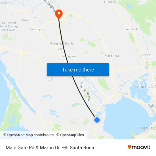 Main Gate Rd & Martin Dr to Santa Rosa map