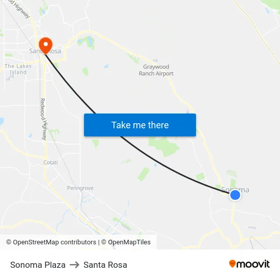 Sonoma Plaza to Santa Rosa map