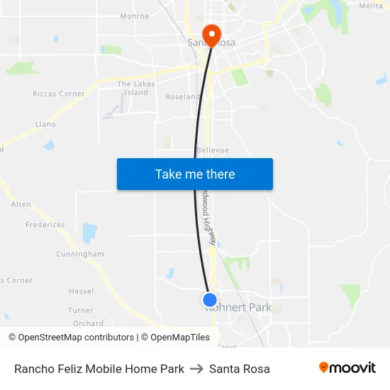 Rancho Feliz Mobile Home Park to Santa Rosa map