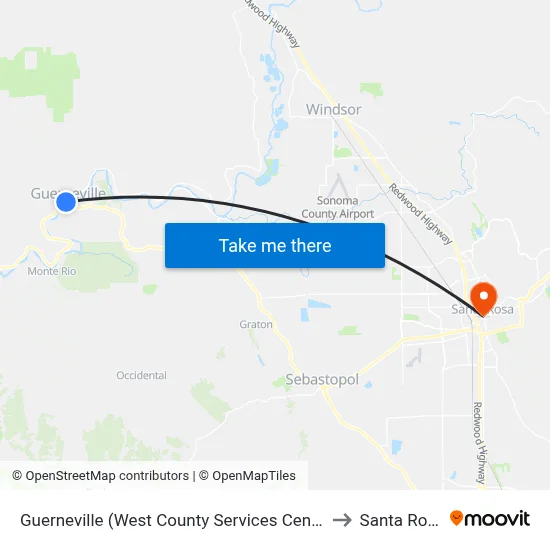 Guerneville (West County Services Center) to Santa Rosa map