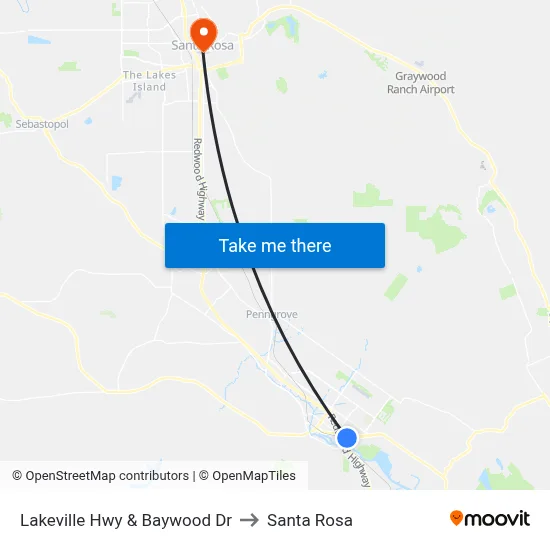 Lakeville Hwy & Baywood Dr to Santa Rosa map