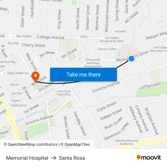 Memorial Hospital to Santa Rosa map