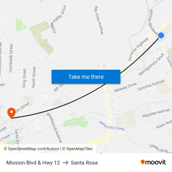 Mission Blvd & Hwy 12 to Santa Rosa map