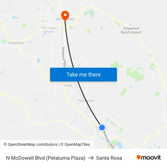N McDowell Blvd (Petaluma Plaza) to Santa Rosa map