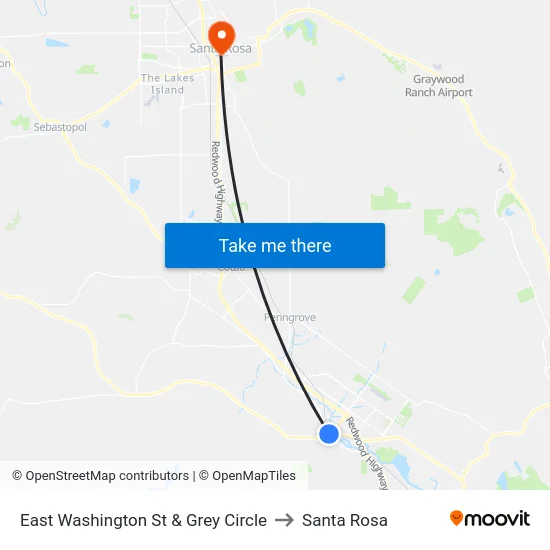 East Washington St & Grey Circle to Santa Rosa map