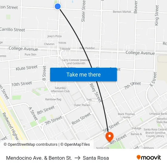 Mendocino Ave. & Benton St. to Santa Rosa map