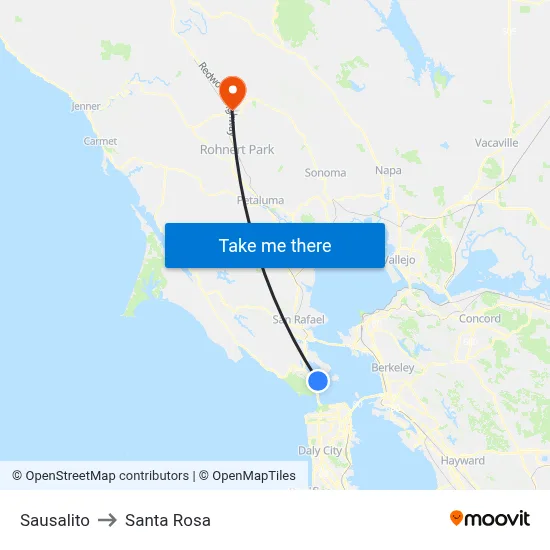 Sausalito to Santa Rosa map