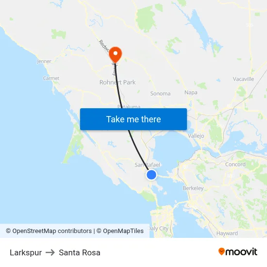 Larkspur to Santa Rosa map