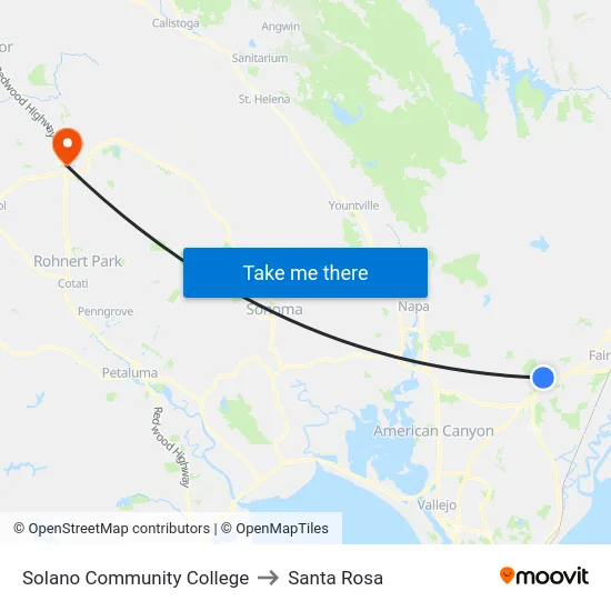 Solano Community College to Santa Rosa map