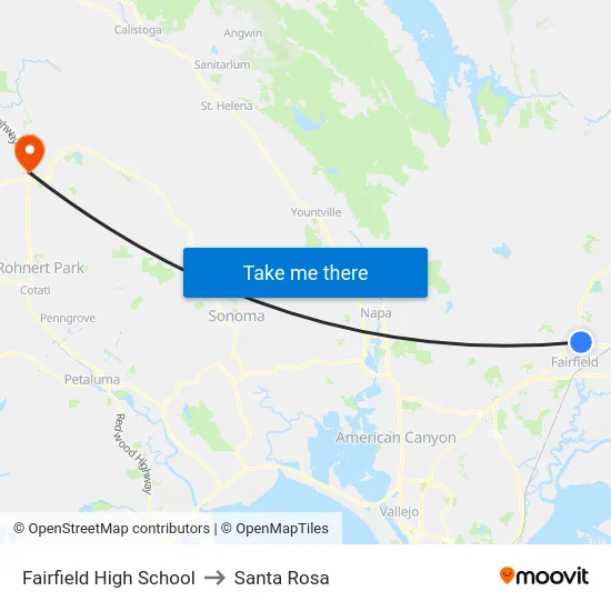 Fairfield High School to Santa Rosa map