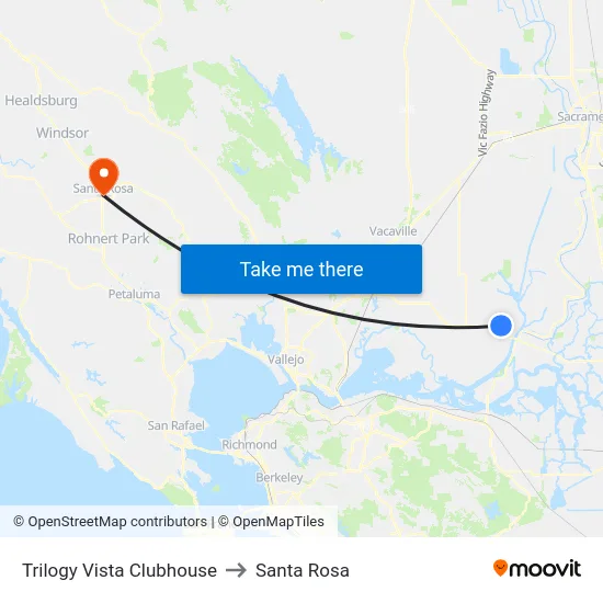 Trilogy Vista Clubhouse to Santa Rosa map