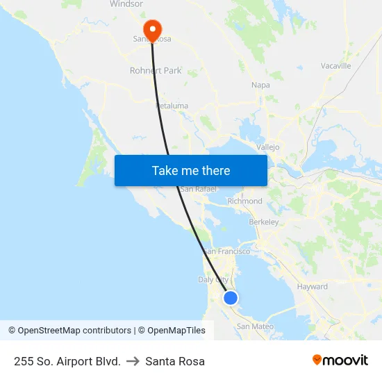 255 So. Airport Blvd. to Santa Rosa map