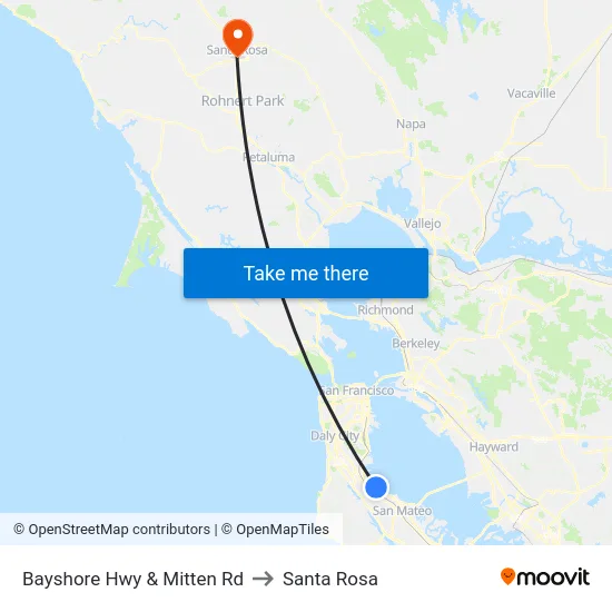 Bayshore Hwy & Mitten Rd to Santa Rosa map