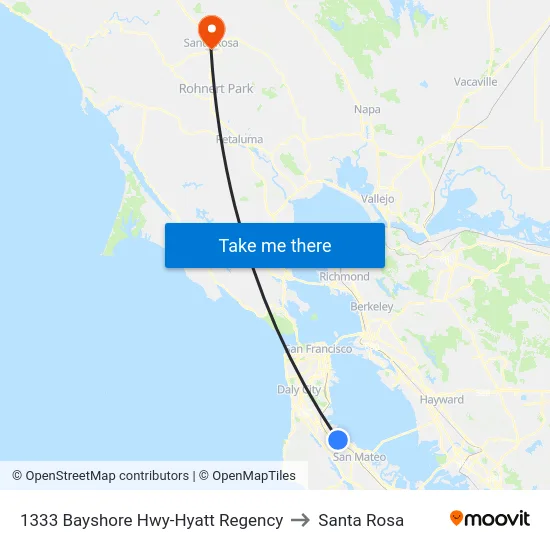 1333 Bayshore Hwy-Hyatt Regency to Santa Rosa map