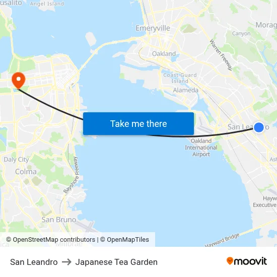 San Leandro to Japanese Tea Garden map