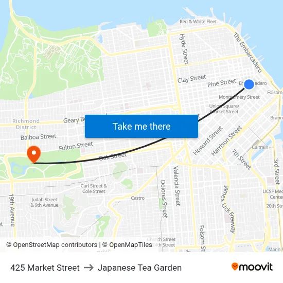 425 Market Street to Japanese Tea Garden map