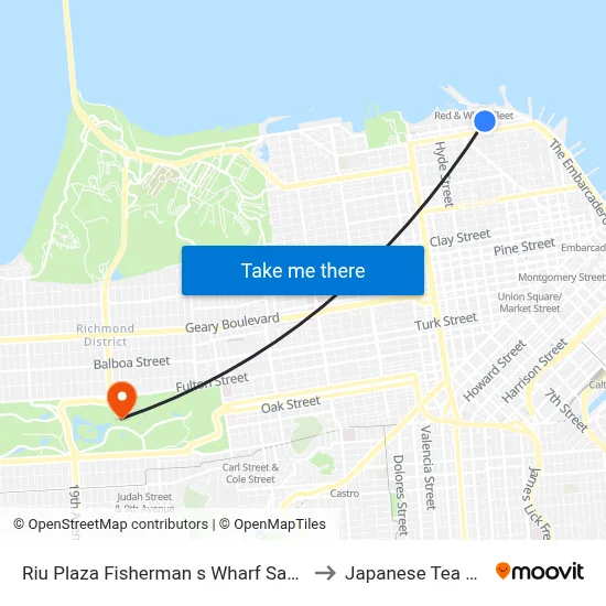 Riu Plaza Fisherman s Wharf San Francisco to Japanese Tea Garden map