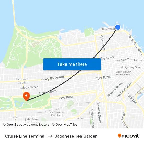 Cruise Line Terminal to Japanese Tea Garden map