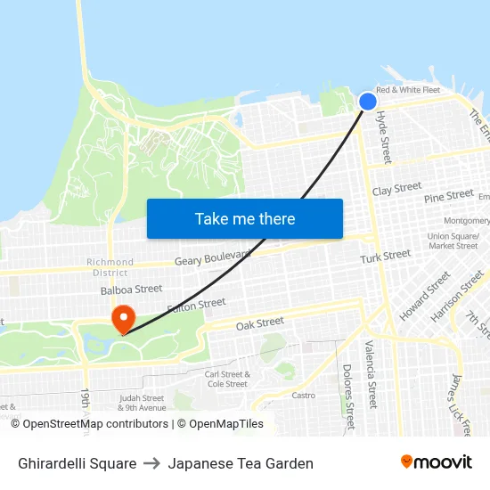 Ghirardelli Square to Japanese Tea Garden map