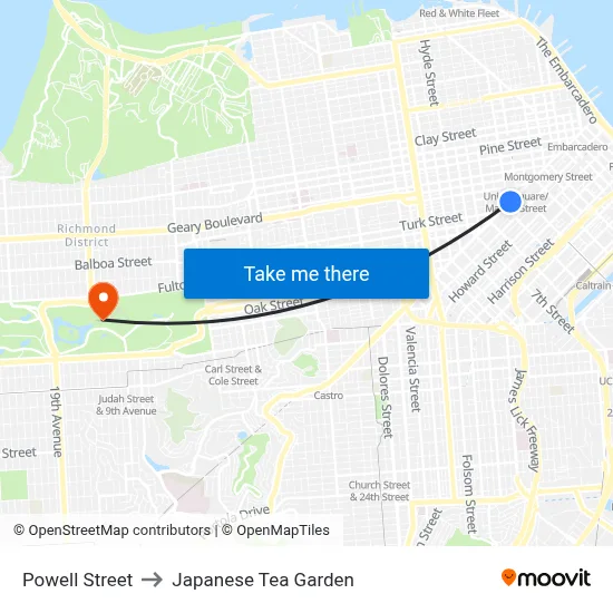 Powell Street to Japanese Tea Garden map